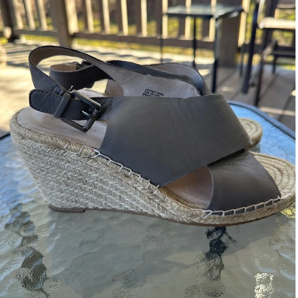 Caslon Gray Leather Espadrille Wedge Sandals Jute Wrapped Slingback Size‎ 9M